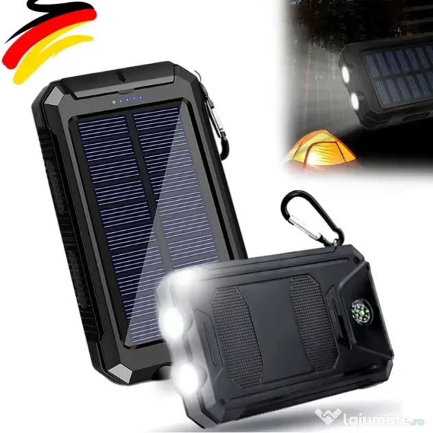 Încărcător Solar (Power Bank Solar) 30.000 mAh + Lanterna cu doua lumini
