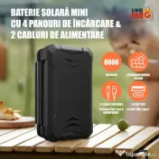 Baterie Externa Solara, Power Bank 8000 mAh, 4 Panouri,Lightning, Waterproof