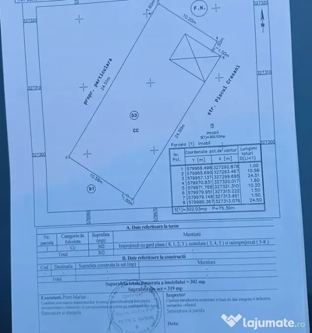 Teren intravilan 302 mp , urbanism , P+4, toate utilitățil