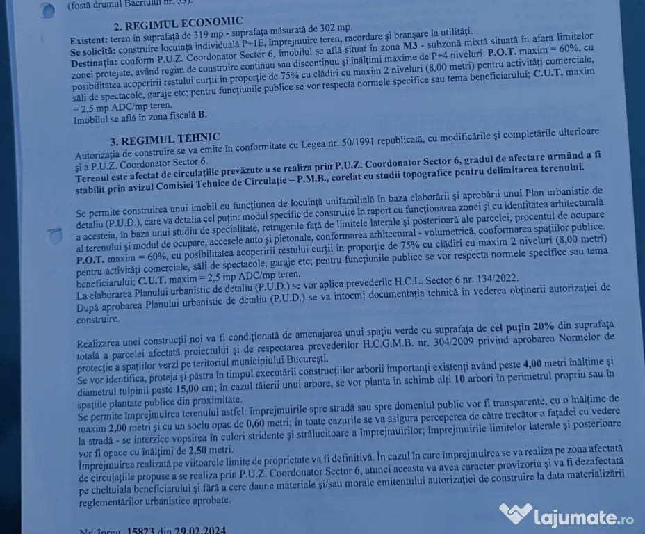 Teren intravilan 302 mp , urbanism , P+4, toate utilitățil