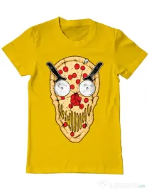 Tricou ADLER barbat Pizza skull Galben