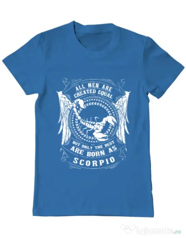 Tricou ADLER barbat The best men are born as Scorpio Albastru azuriu