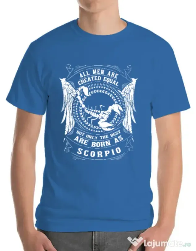 Tricou ADLER barbat The best men are born as Scorpio Albastru azuriu