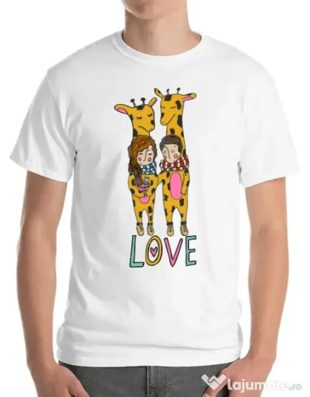 Tricou ADLER barbat Giraffes love Alb