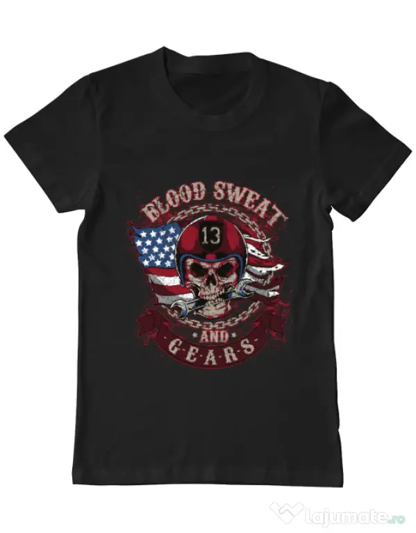 Tricou ADLER barbat Blood sweat and gears Negru