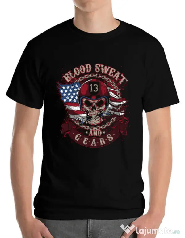 Tricou ADLER barbat Blood sweat and gears Negru
