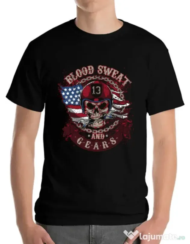 Tricou ADLER barbat Blood sweat and gears Negru