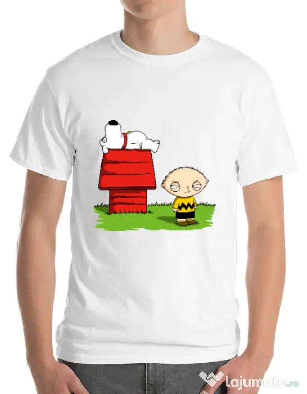 Tricou ADLER barbat Stewie and Snoopy Alb