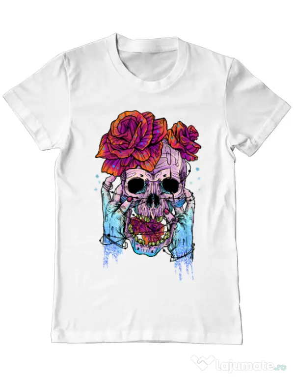 Tricou ADLER barbat Hand skull Alb