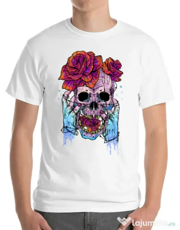 Tricou ADLER barbat Hand skull Alb