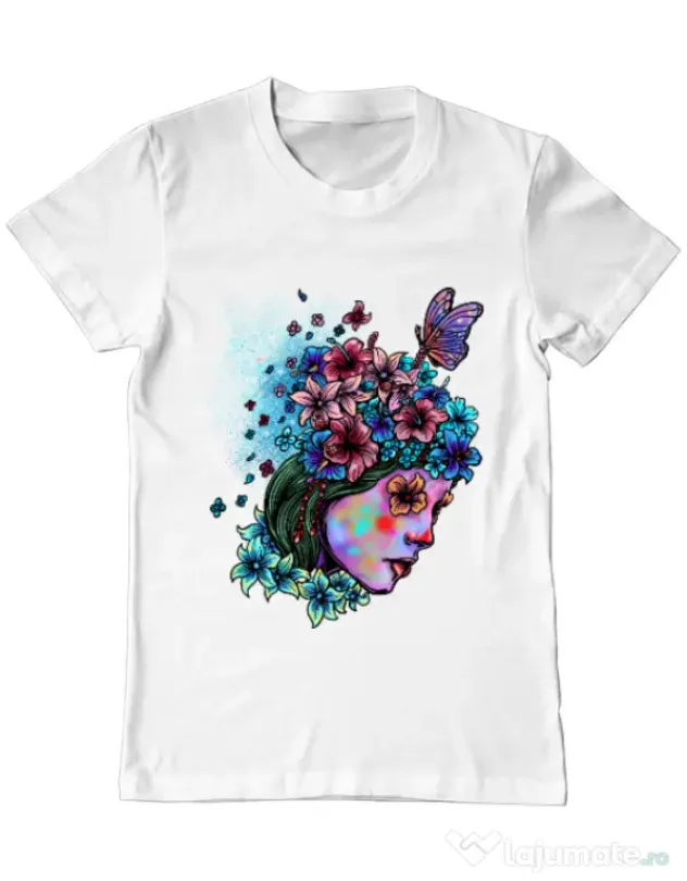 Tricou ADLER barbat Lady and flowers Alb