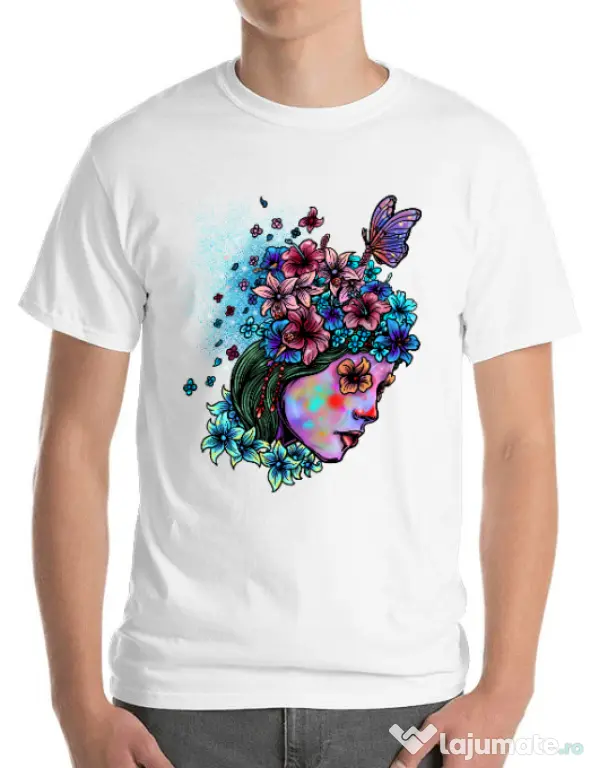Tricou ADLER barbat Lady and flowers Alb