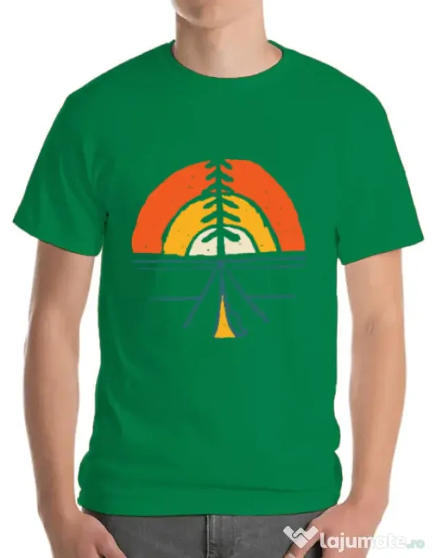 Tricou ADLER barbat Camp and sunset Verde mediu