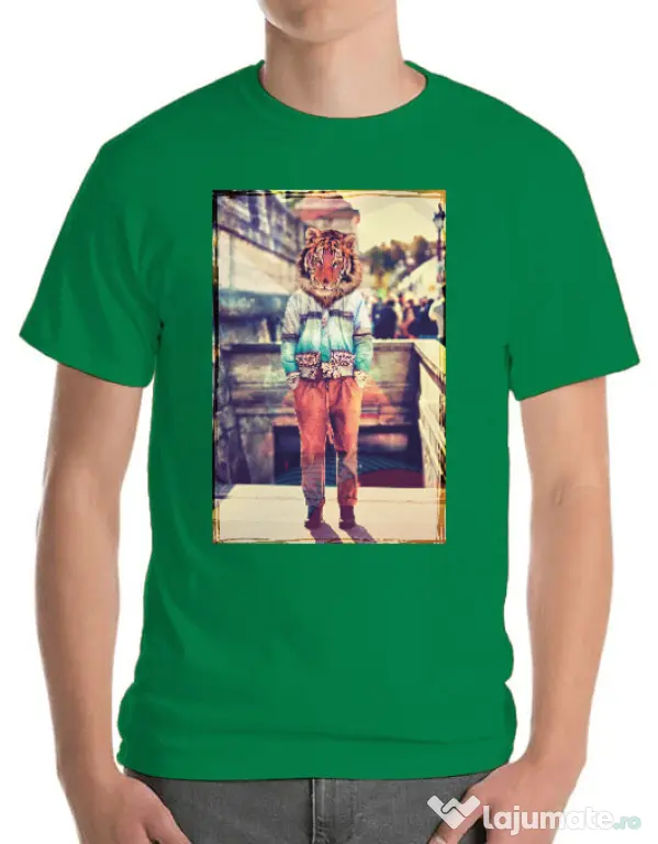 Tricou ADLER barbat Tiger head Verde mediu