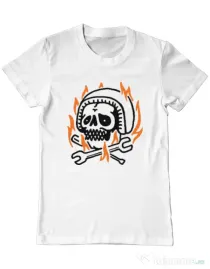 Tricou ADLER barbat Skull biker Alb