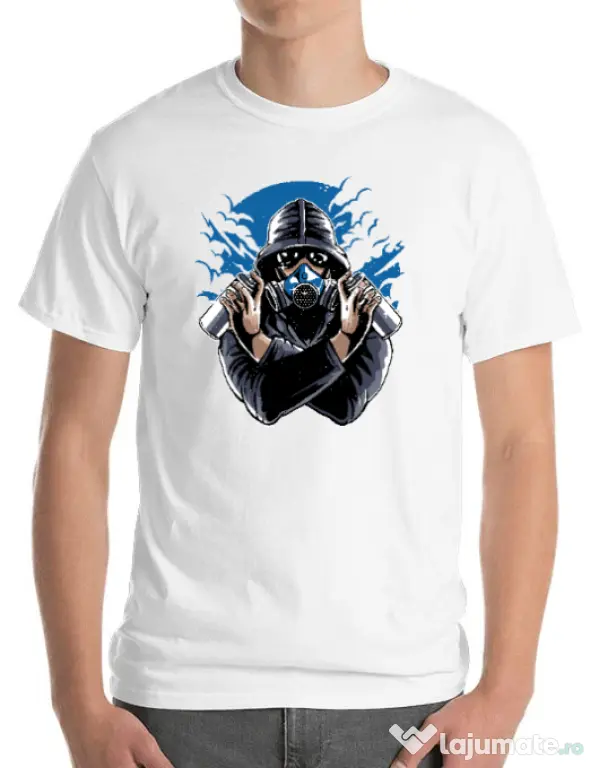 Tricou ADLER barbat Graffiti gas mask Alb