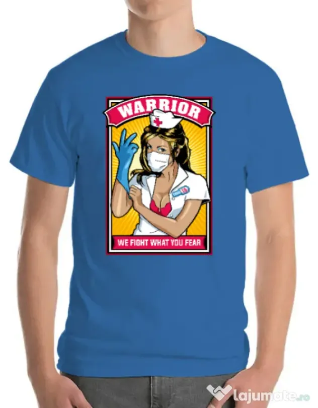 Tricou ADLER barbat Fight what we fear Albastru azuriu
