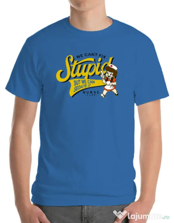 Tricou ADLER barbat Can\'t fix stupid Albastru azuriu