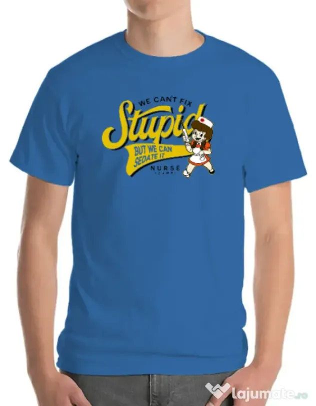 Tricou ADLER barbat Can\'t fix stupid Albastru azuriu