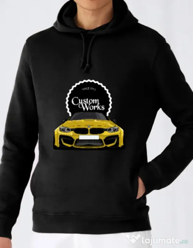 Hoodie barbat cu gluga Wide M4 front & back Negru