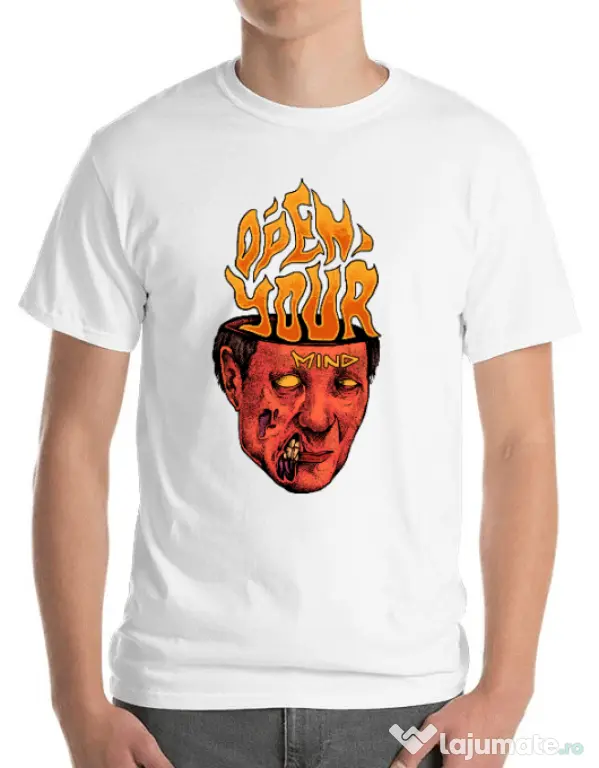 Tricou personalizat barbat OPEN YOUR MIND Alb