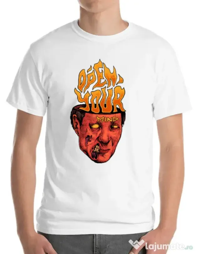 Tricou personalizat barbat OPEN YOUR MIND Alb