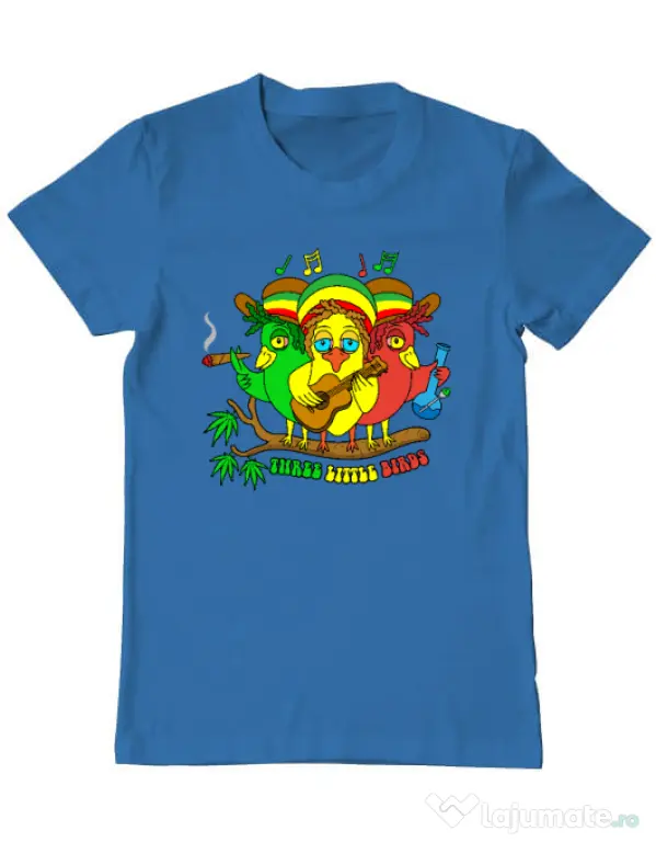 Tricou personalizat barbat Three Little Birds Albastru azuriu