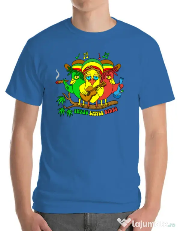 Tricou personalizat barbat Three Little Birds Albastru azuriu