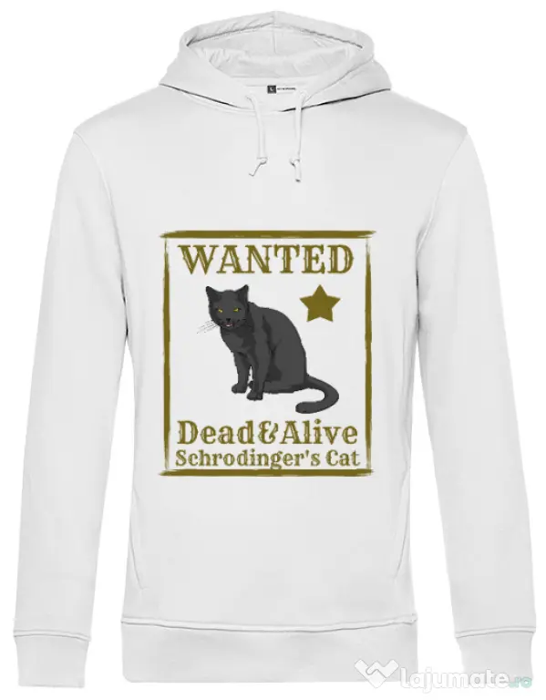Hoodie barbat cu gluga Wanted cat Alb