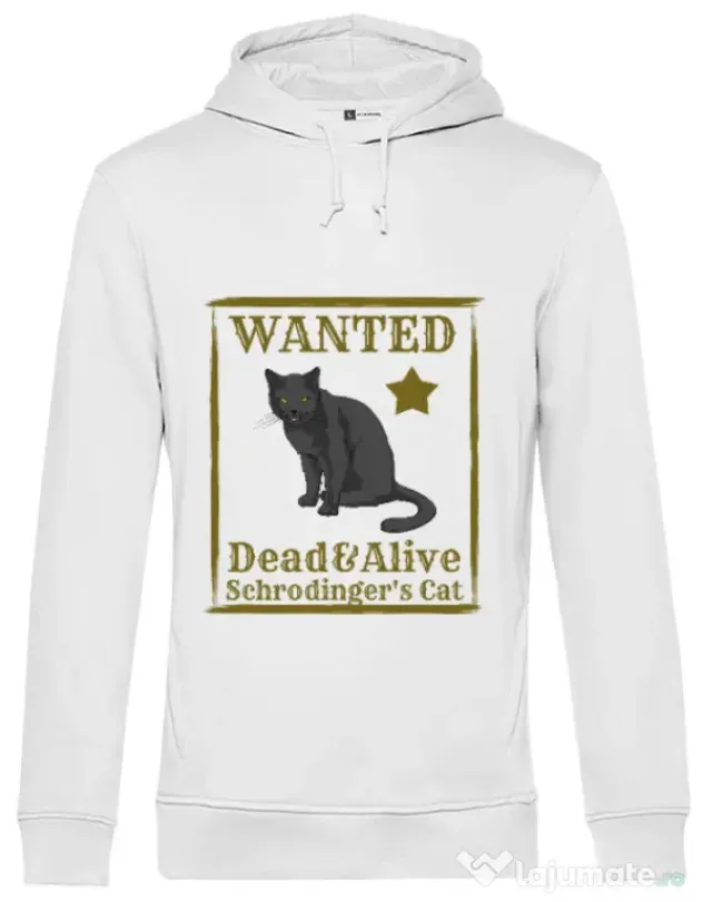 Hoodie barbat cu gluga Wanted cat Alb