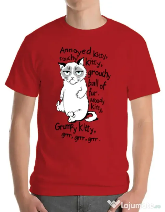 Tricou ADLER barbat Grumpy kitty Rosu