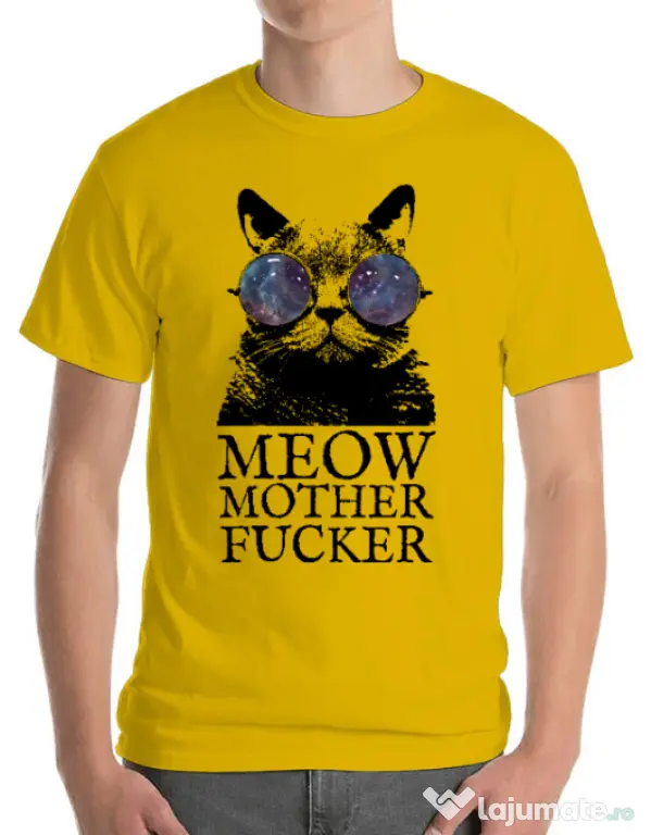 Tricou ADLER barbat Meow motherfucker Galben