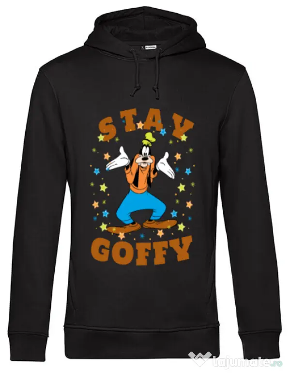 Hoodie barbat cu gluga Stay Goofy Negru