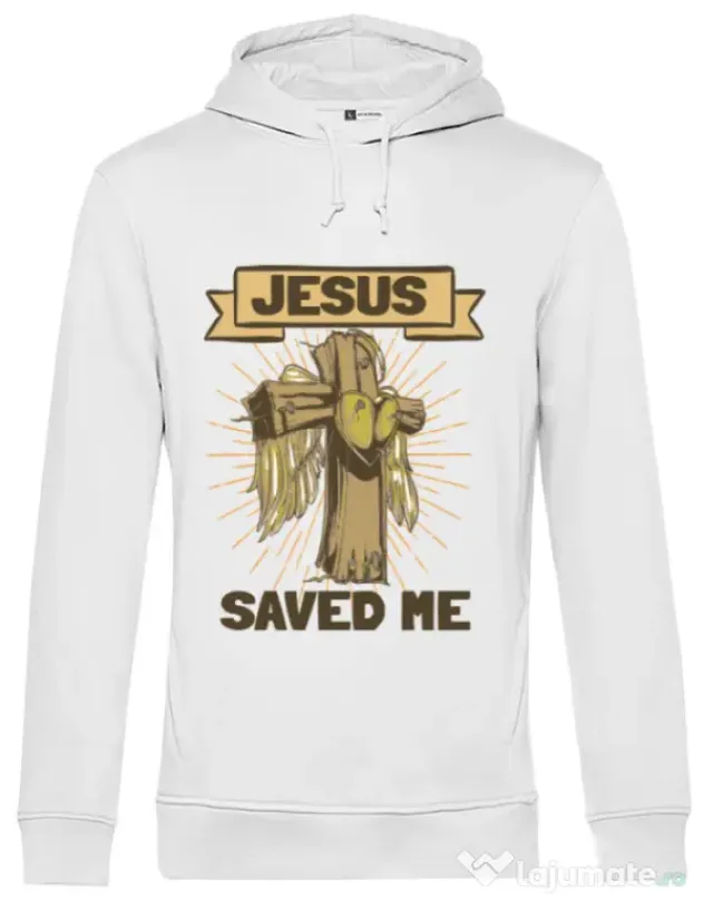 Hoodie barbat cu gluga Jesus Saved Me Alb