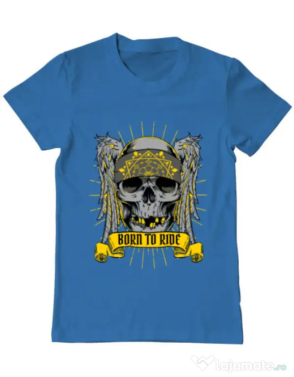 Tricou ADLER barbat Born to ride Albastru azuriu