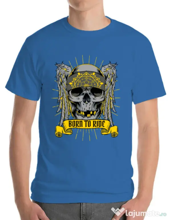 Tricou ADLER barbat Born to ride Albastru azuriu