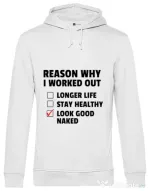 Hoodie barbat cu gluga Reason why I work out Alb