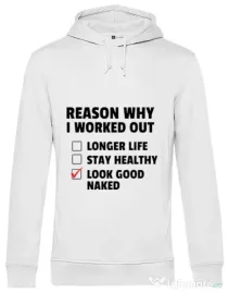 Hoodie barbat cu gluga Reason why I work out Alb