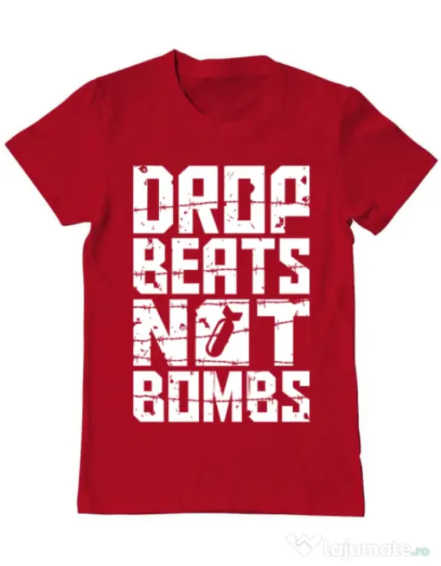 Tricou ADLER barbat Drop beats, not bombs Rosu