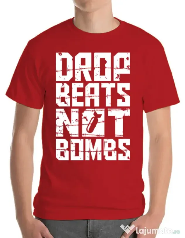 Tricou ADLER barbat Drop beats, not bombs Rosu