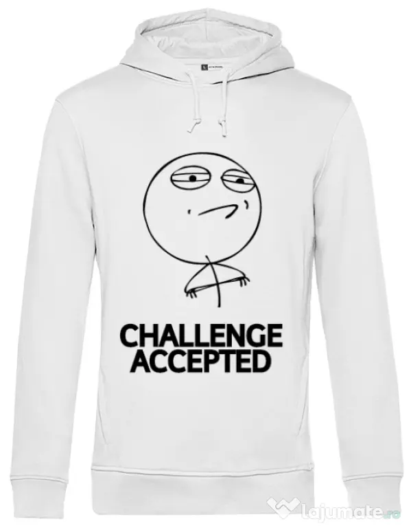 Hoodie barbat cu gluga Challenge Accepted Alb