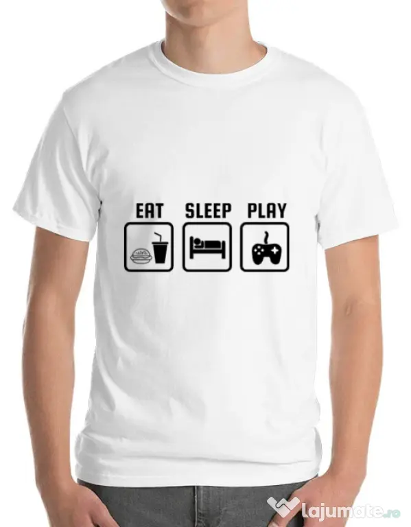 Tricou ADLER barbat Eat sleep play Alb