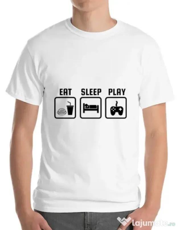 Tricou ADLER barbat Eat sleep play Alb