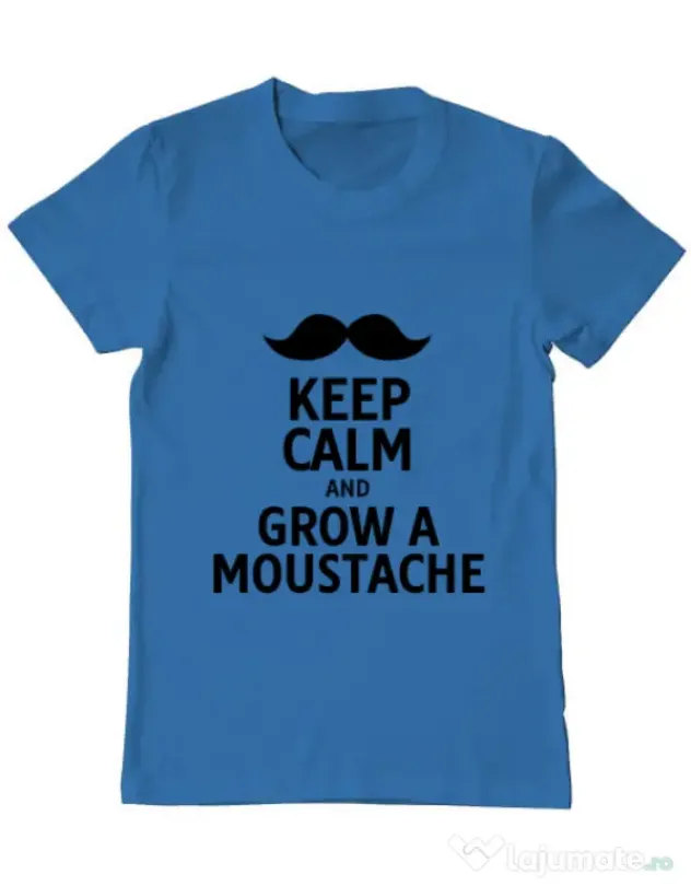 Tricou ADLER barbat Grow a moustache Albastru azuriu