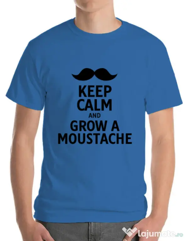 Tricou ADLER barbat Grow a moustache Albastru azuriu