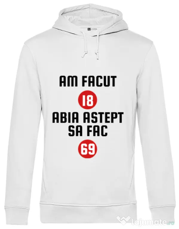 Hoodie barbat cu gluga Am facut 18 ani Alb