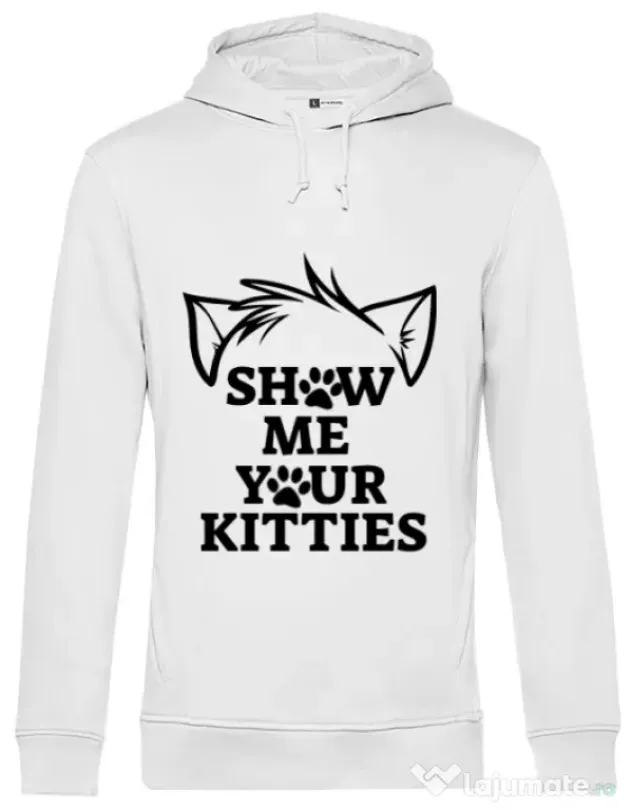 Hoodie barbat cu gluga Show me your kitties Alb