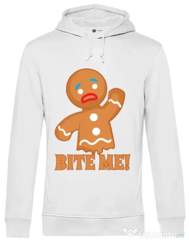 Hoodie barbat cu gluga Bite me Alb