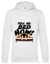 Hoodie barbat cu gluga You me bed now Alb