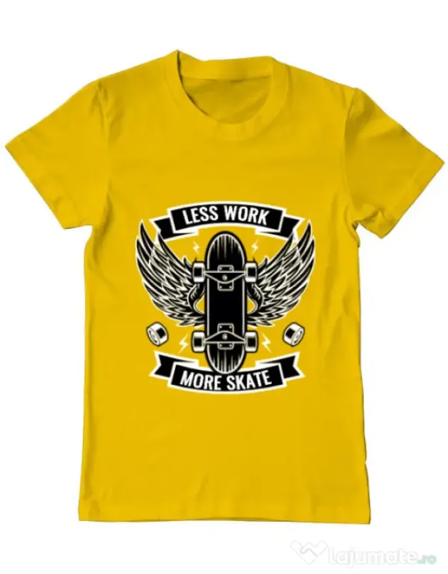 Tricou ADLER barbat Less work more skate Galben